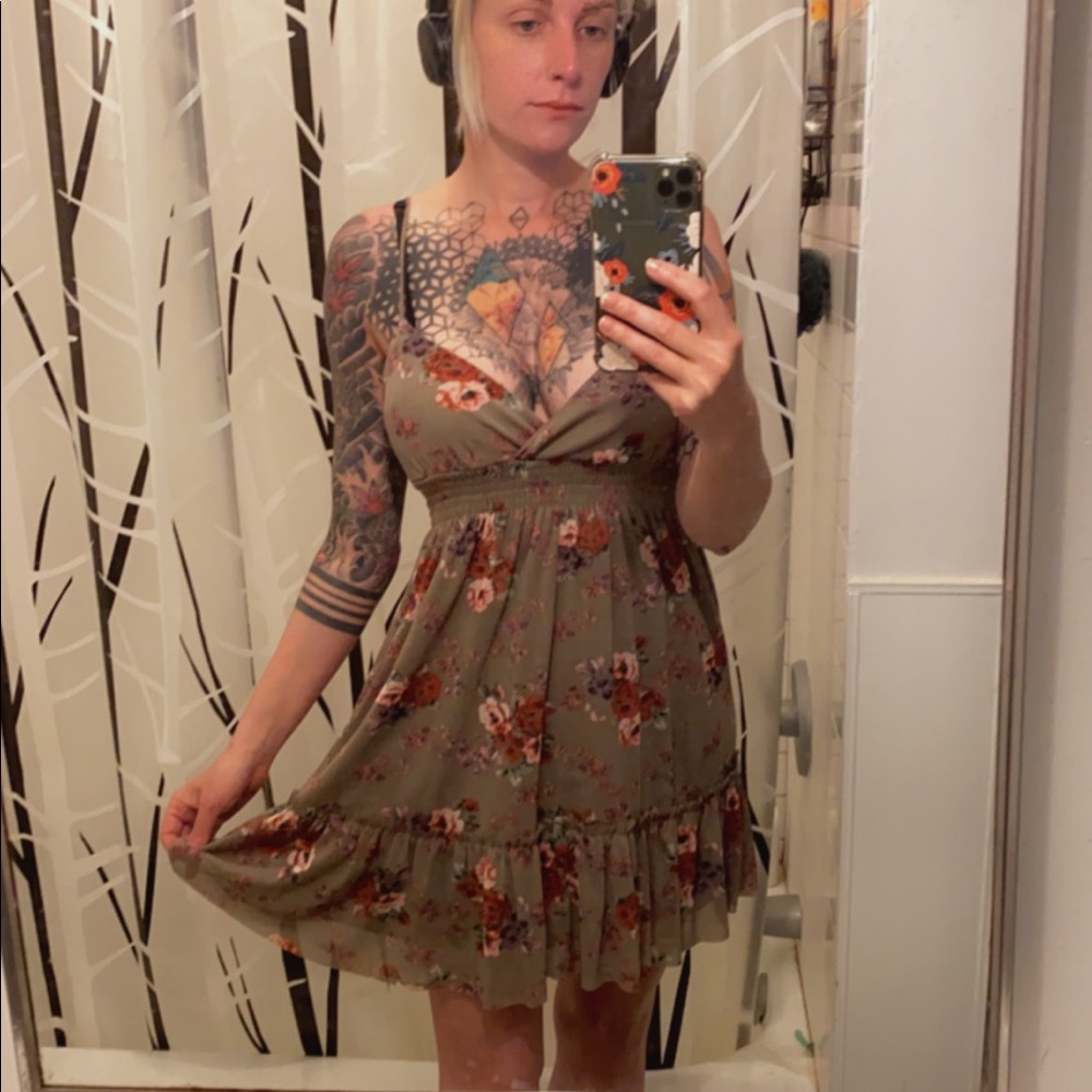 Adorable Romantic Taupe Babydoll Dress Ruffle Hem